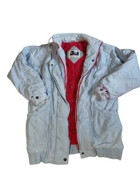 Vintage British Mist Denim Jacket Womens M Light Blue Acid Wash Oversized Baggy